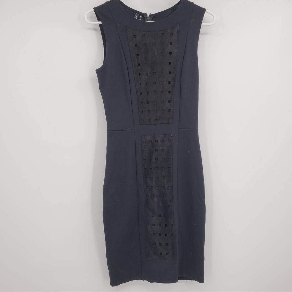 7 For all Mankind Black Body con Cut Out Leather Dress Size XS X Small Formal